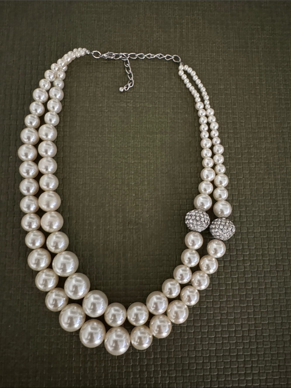 Classic Ivory Pearl Triple-Strand Necklace with Crystal Accent